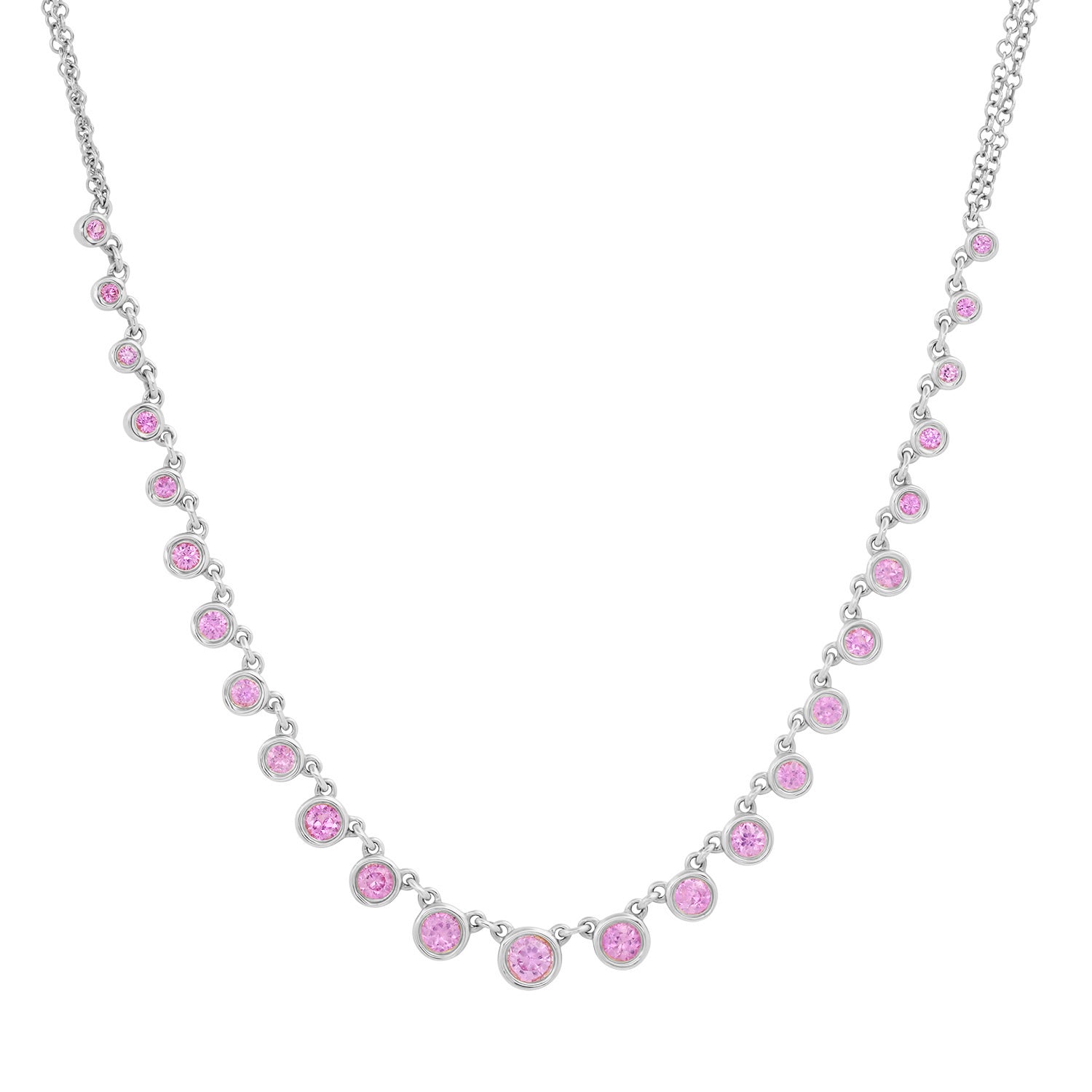 Graduated Pink Sapphire Bezel Set Necklace