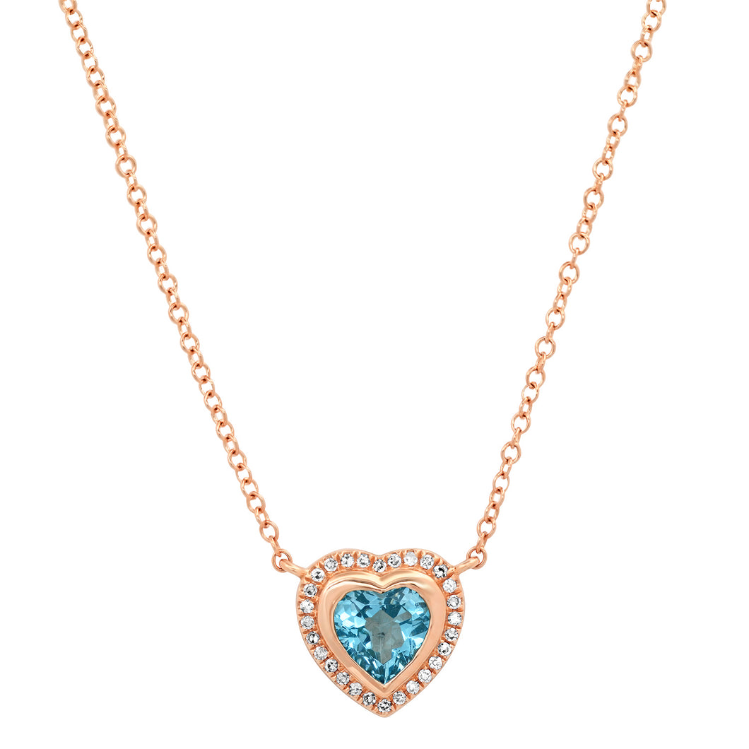 Blue Topaz and Diamond Heart Love You Lots Necklace