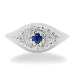 Diamond & Sapphire Evil Eyes Signet Ring