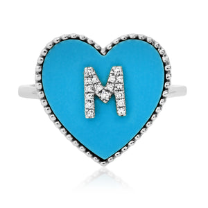 Diamond Initial Turquoise Heart Ring