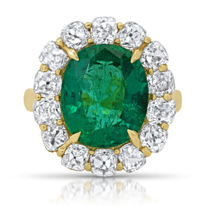 One of a Kind Natural Brazilian Emerald Ring with Diamond Frame