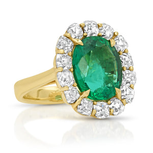 One of a Kind Natural Brazilian Emerald Ring with Diamond Frame