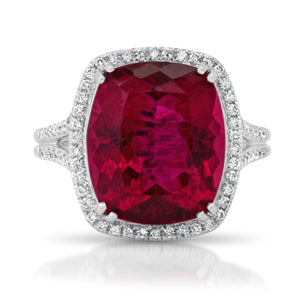 One of a Kind Cushion Cut Rubellite Ring with Diamond Halo – Milestones ...
