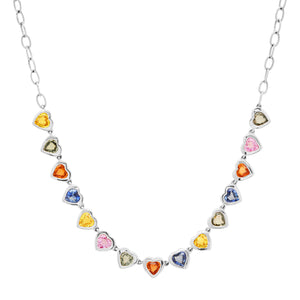 Bezel Set Rainbow Gemstone Heart Spread the Love Necklace