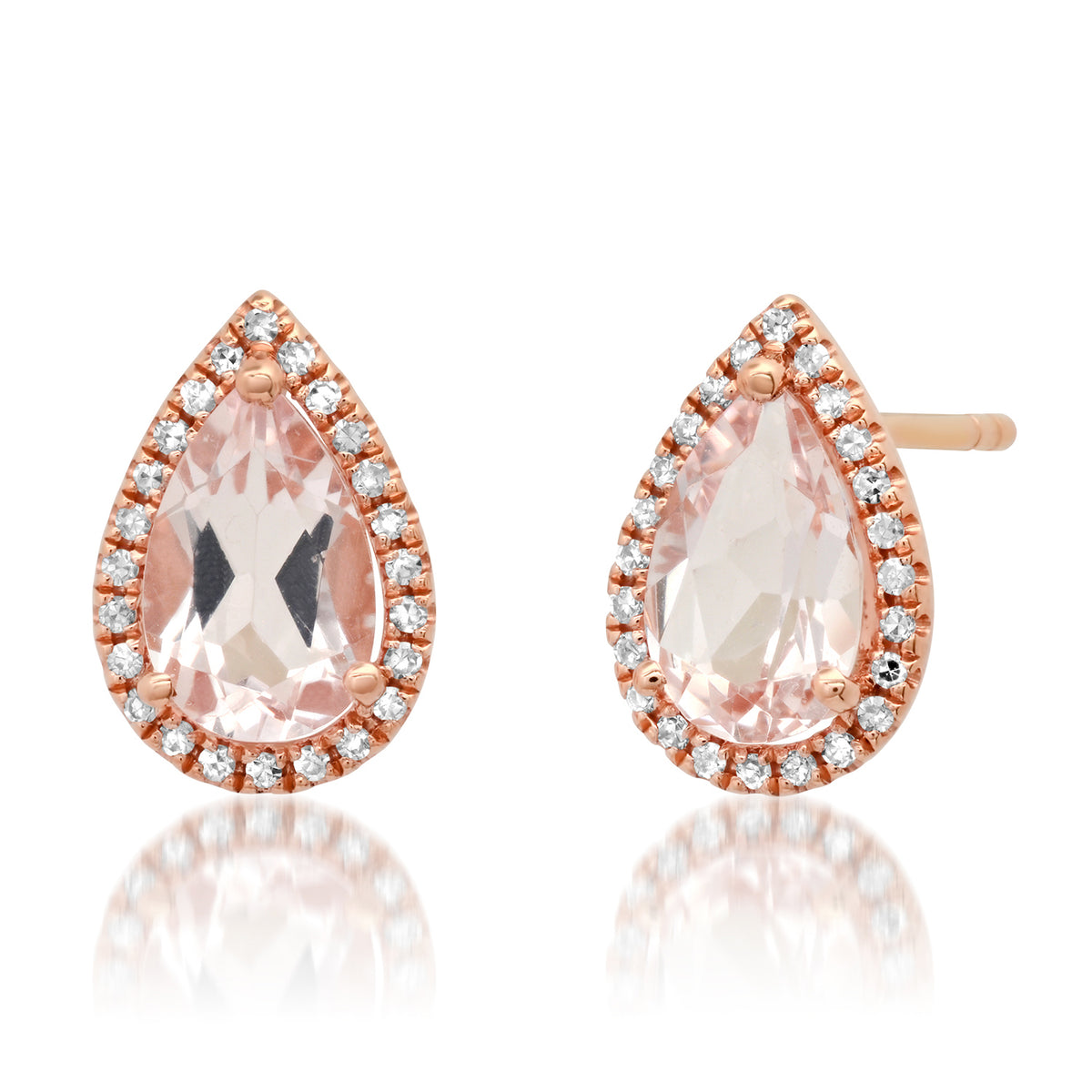 One of a Kind Morganite and Diamond Teardrop Stud Earrings