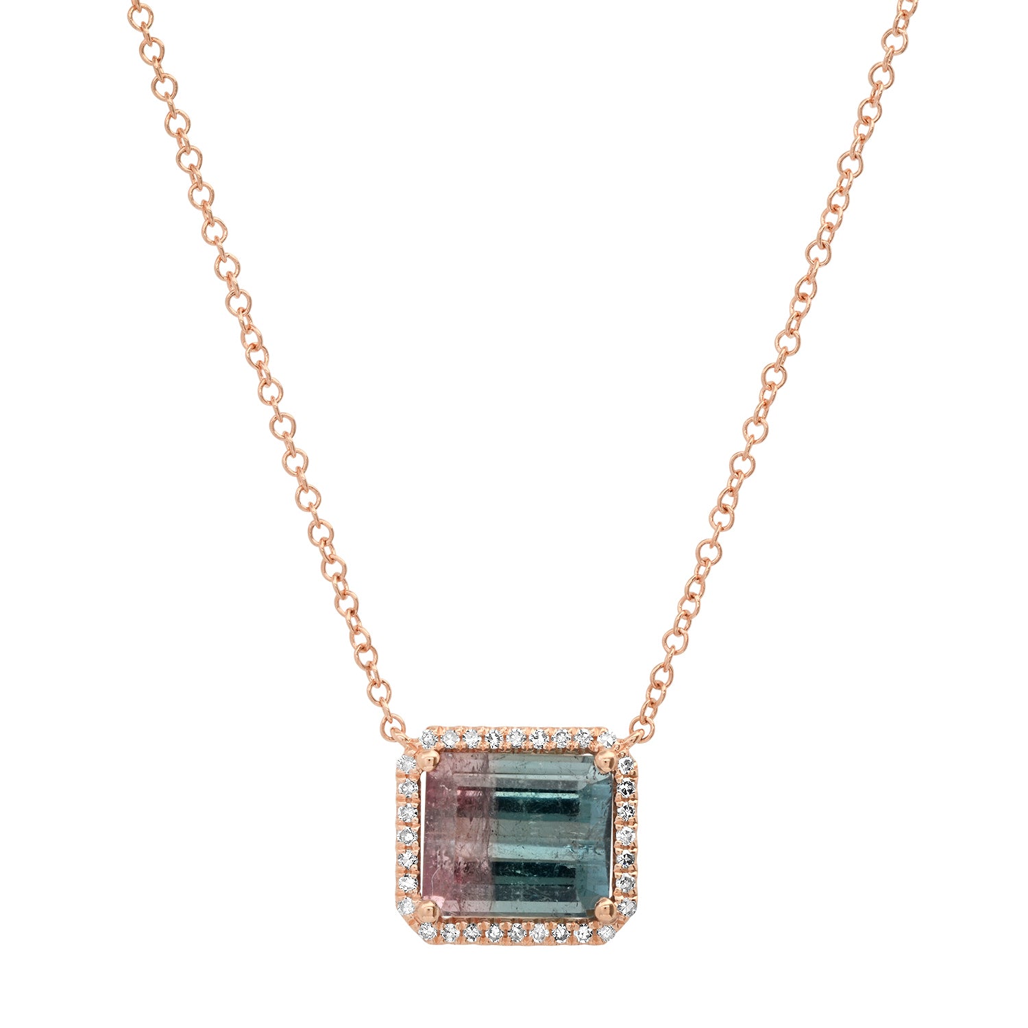 One of a Kind  Bicolor Tourmaline Necklace with Diamond Frame