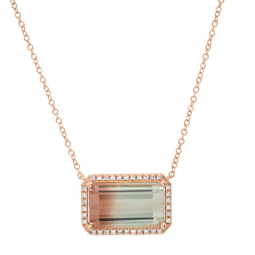 One of a Kind Bicolor Tourmaline Necklace with Diamond Frame