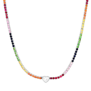 Rainbow Gemstone Tennis Necklace Choker