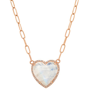 Puffy Gemstone Heart Necklace with Diamond Frame