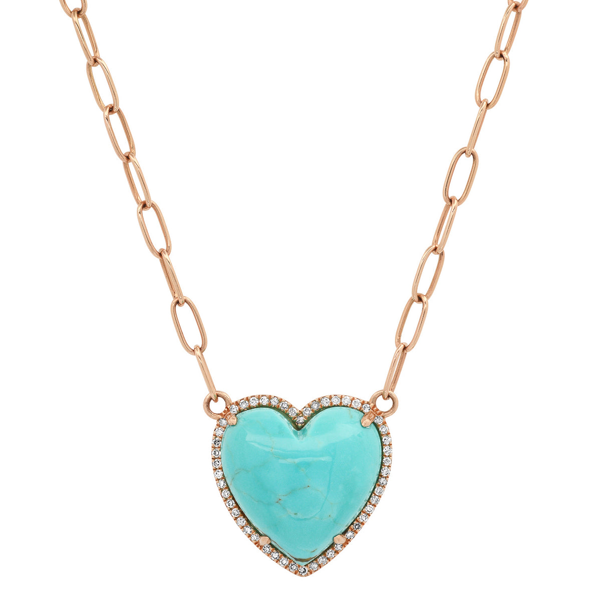 Puffy Gemstone Heart Necklace with Diamond Frame