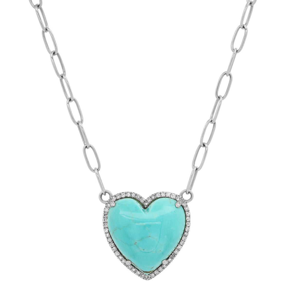 Puffy Gemstone Heart Necklace with Diamond Frame