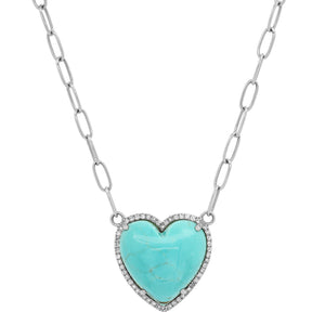 Puffy Gemstone Heart Necklace with Diamond Frame