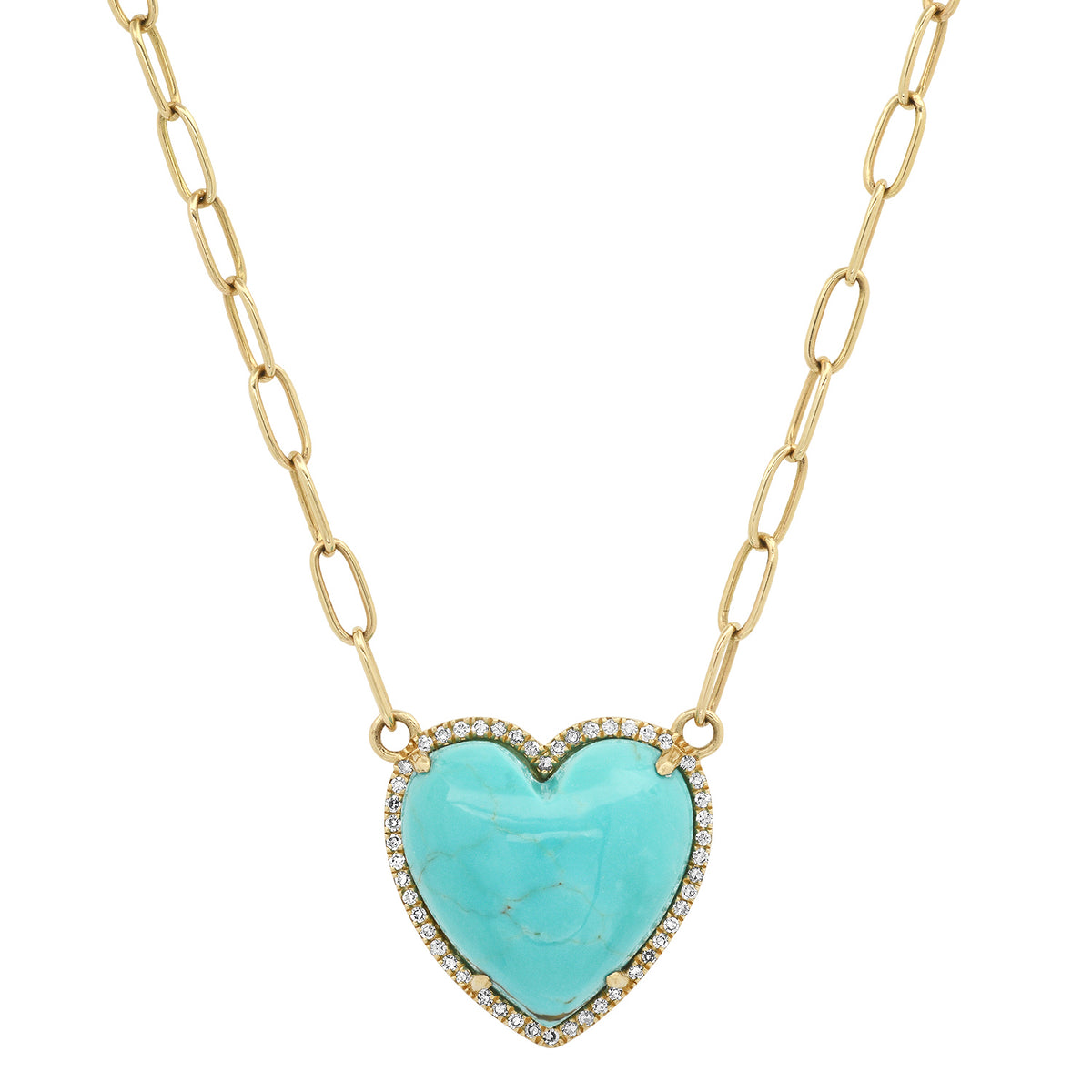 Puffy Gemstone Heart Necklace with Diamond Frame