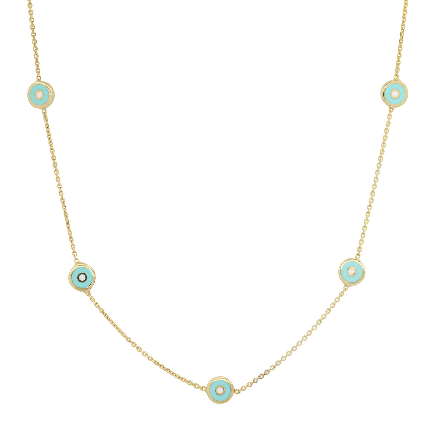 Turquoise Enamel Evil Eye Station Necklace