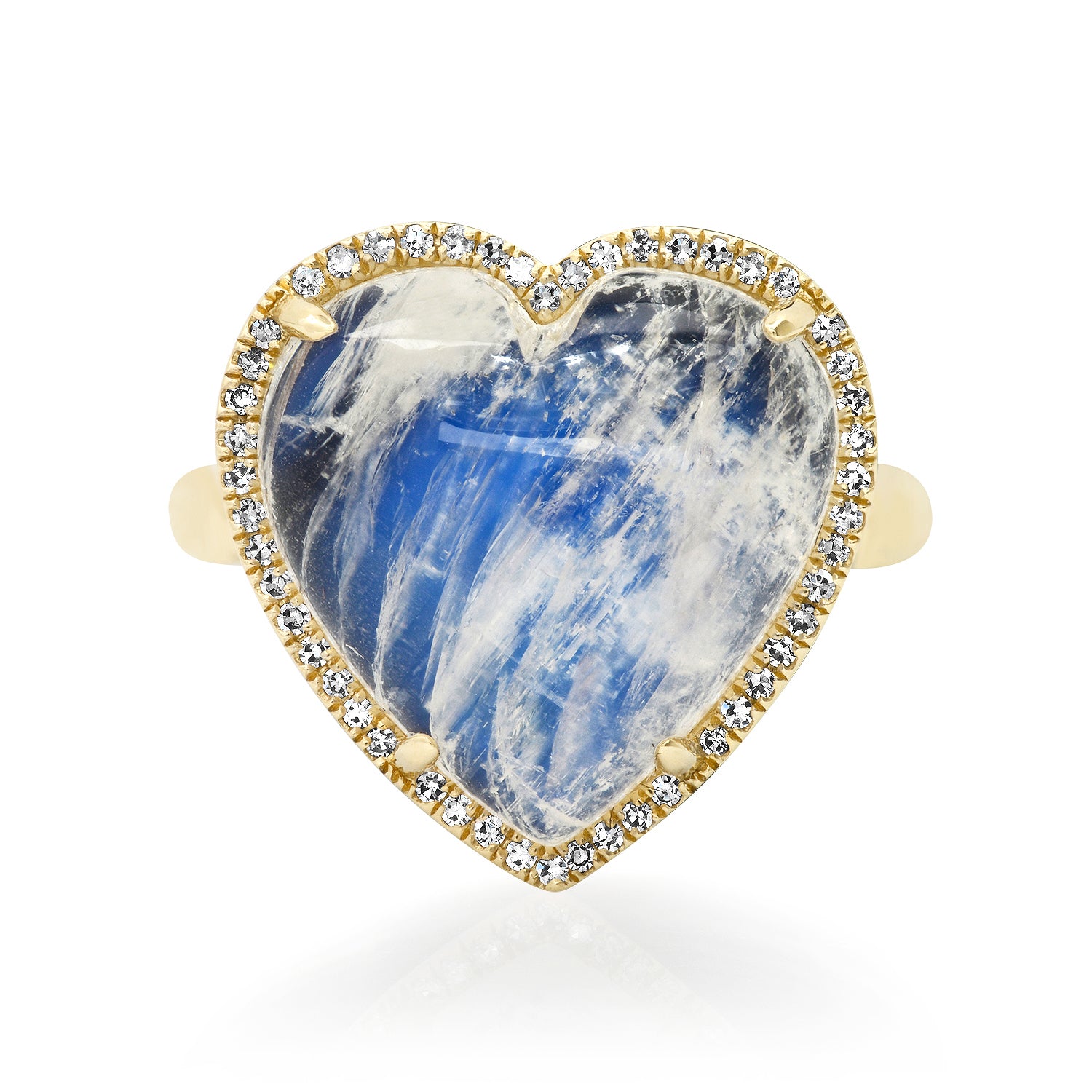 Puffy Gemstone Heart Ring with Diamond Frame