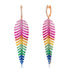 Bold Rainbow Gemstone Fancy Feather Drop Earrings