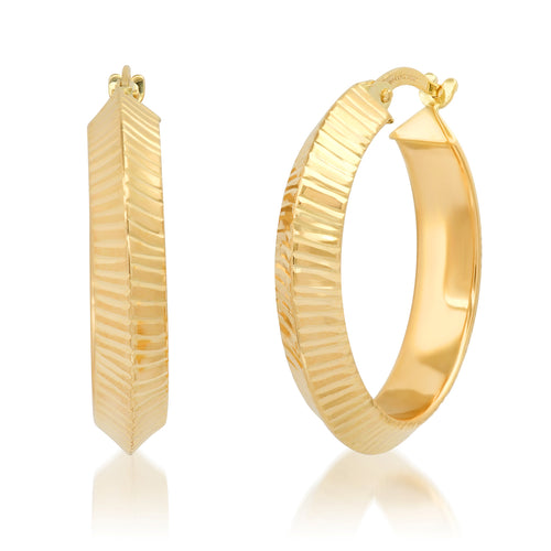 Knife Edge Fluted Gold Hoop Earrings (hollow)