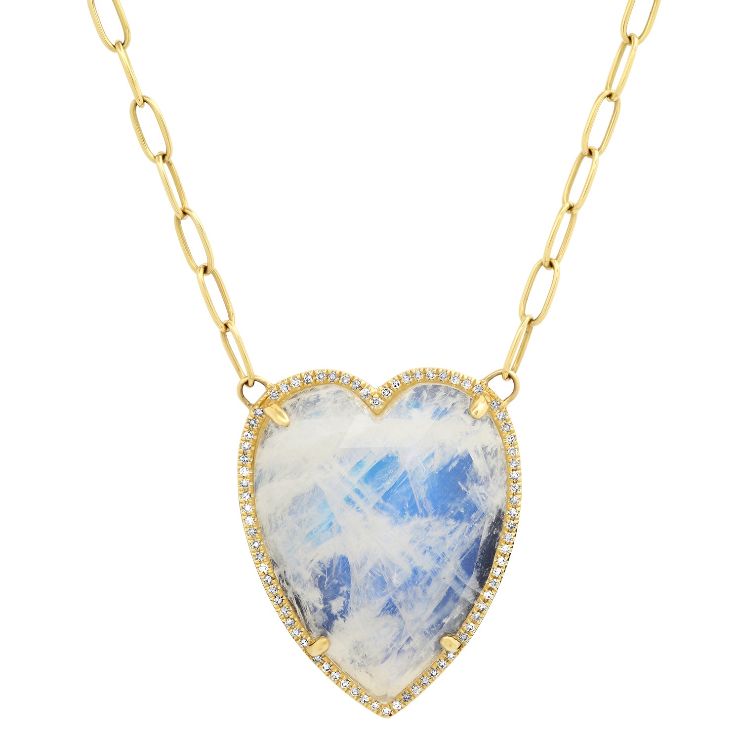 Jumbo Faceted Puffy Gemstone Heart Necklace with Diamond Frame