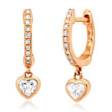 Bezel Set Diamond Heart Drop Earrings