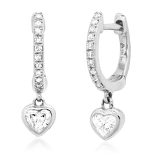 Bezel Set Diamond Heart Drop Earrings