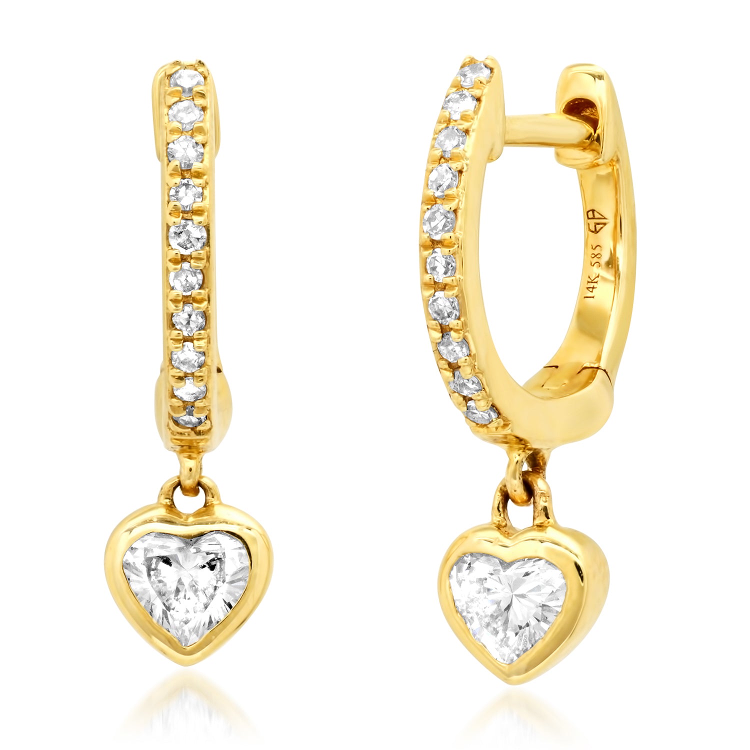 Bezel Set Diamond Heart Drop Earrings