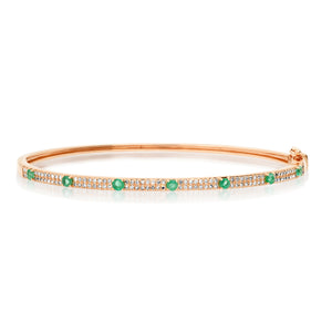 Emerald or Ruby and Diamond Station Cuff Bangle Bracelet