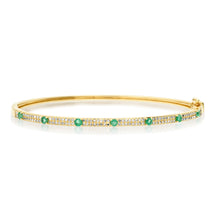 Emerald or Ruby and Diamond Station Cuff Bangle Bracelet