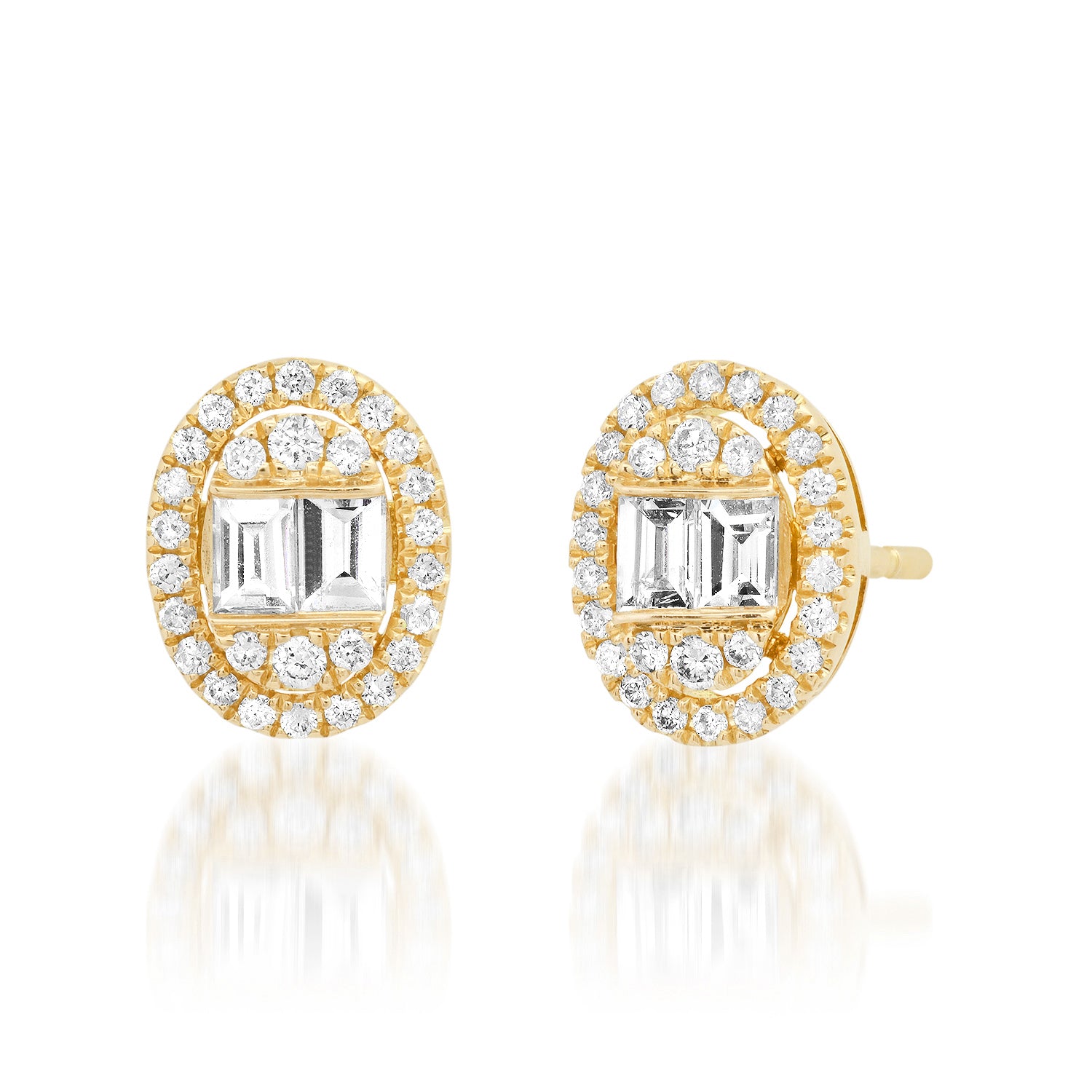 Baguette & Diamond Accent Oval Stud Earrings