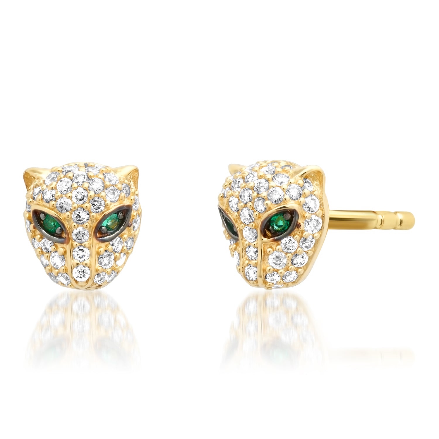 Baby Diamond & Emerald Panther Stud Earrings