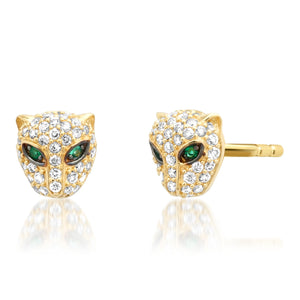 Baby Diamond & Emerald Panther Stud Earrings