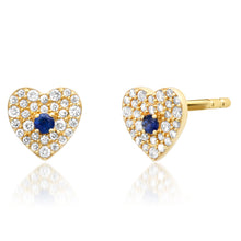 Pave Heart with Gemstone Center Stud Earrings
