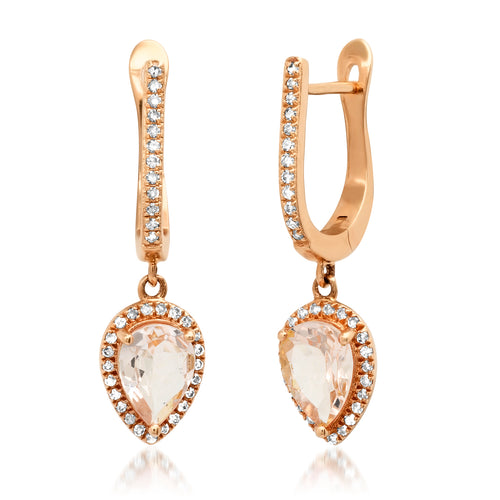 Morganite & Diamond Tear Drop Earrings