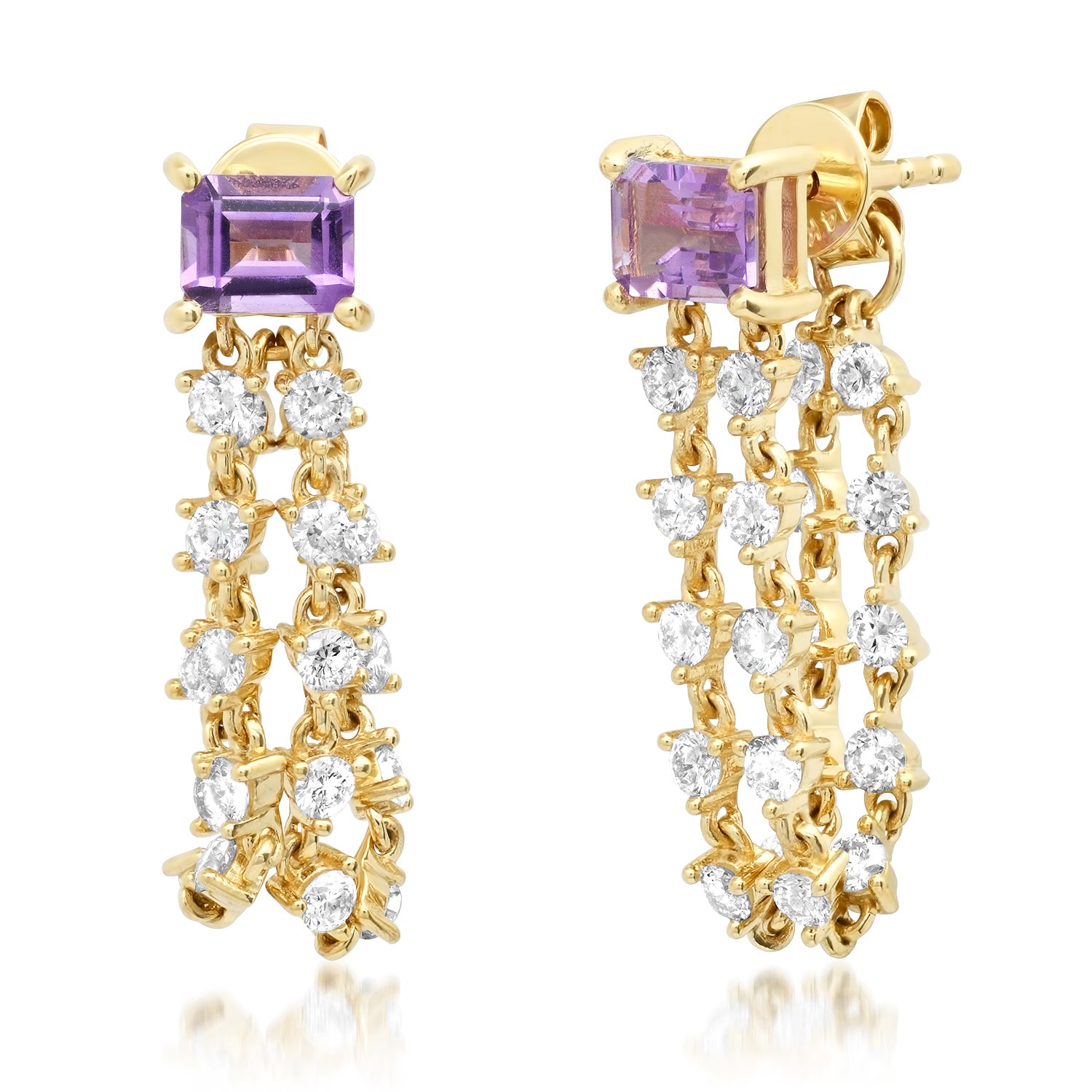The Rocky Amethyst or Emerald or Blue Topaz & Diamond Chain Wrap Earrings