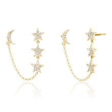 Double Pierce Diamond Star & Moon Stud Earrings