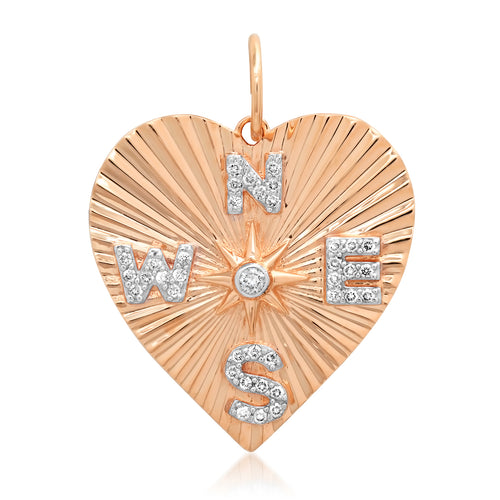 Find Your Way Fluted Diamond Heart Compass Charm