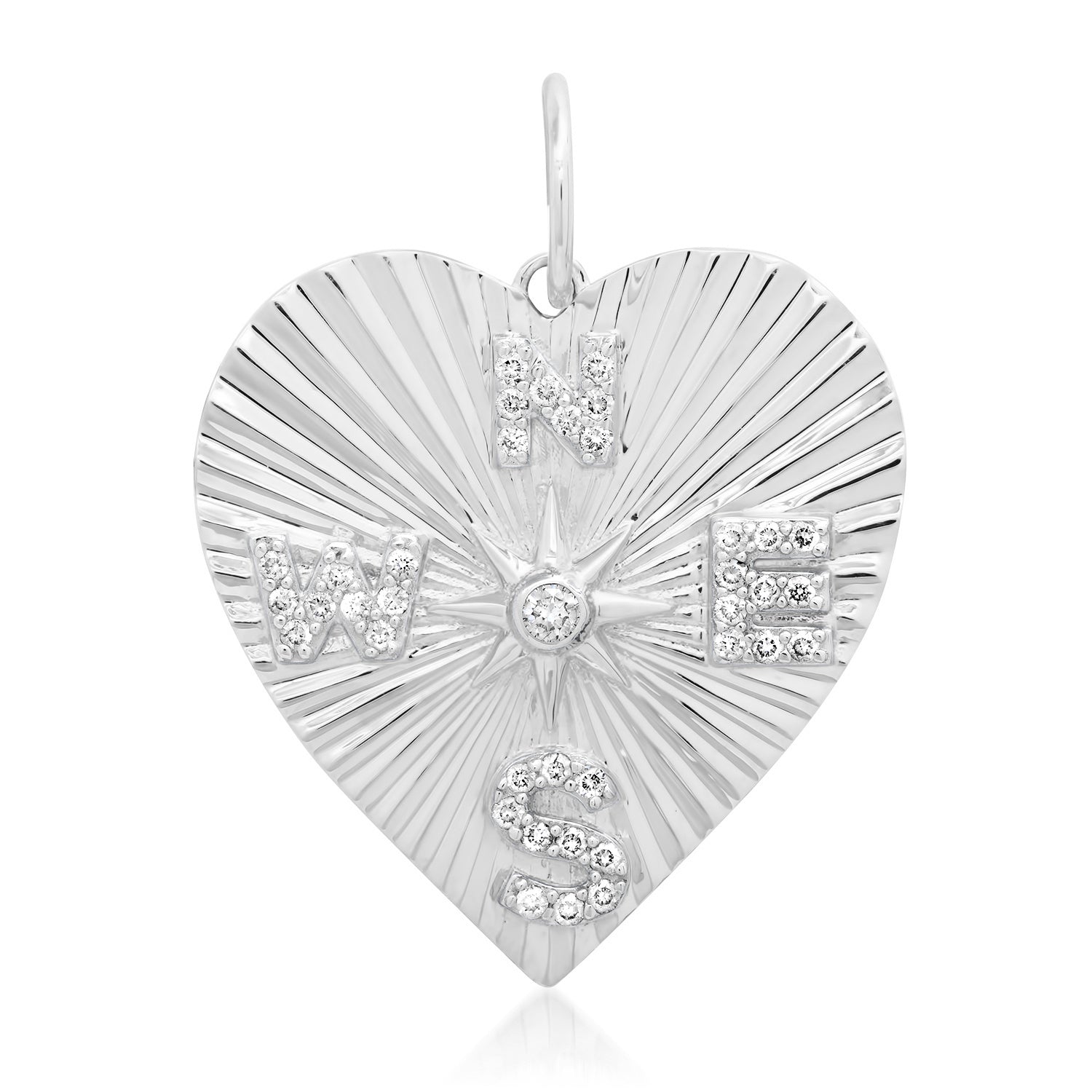 Find Your Way Fluted Diamond Heart Compass Charm