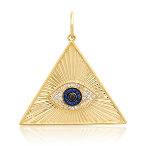 Fluted Diamond & Sapphire Pyramid Pendant