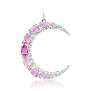 Graduated Pink Sapphire & Diamond Crescent Moon Pendant