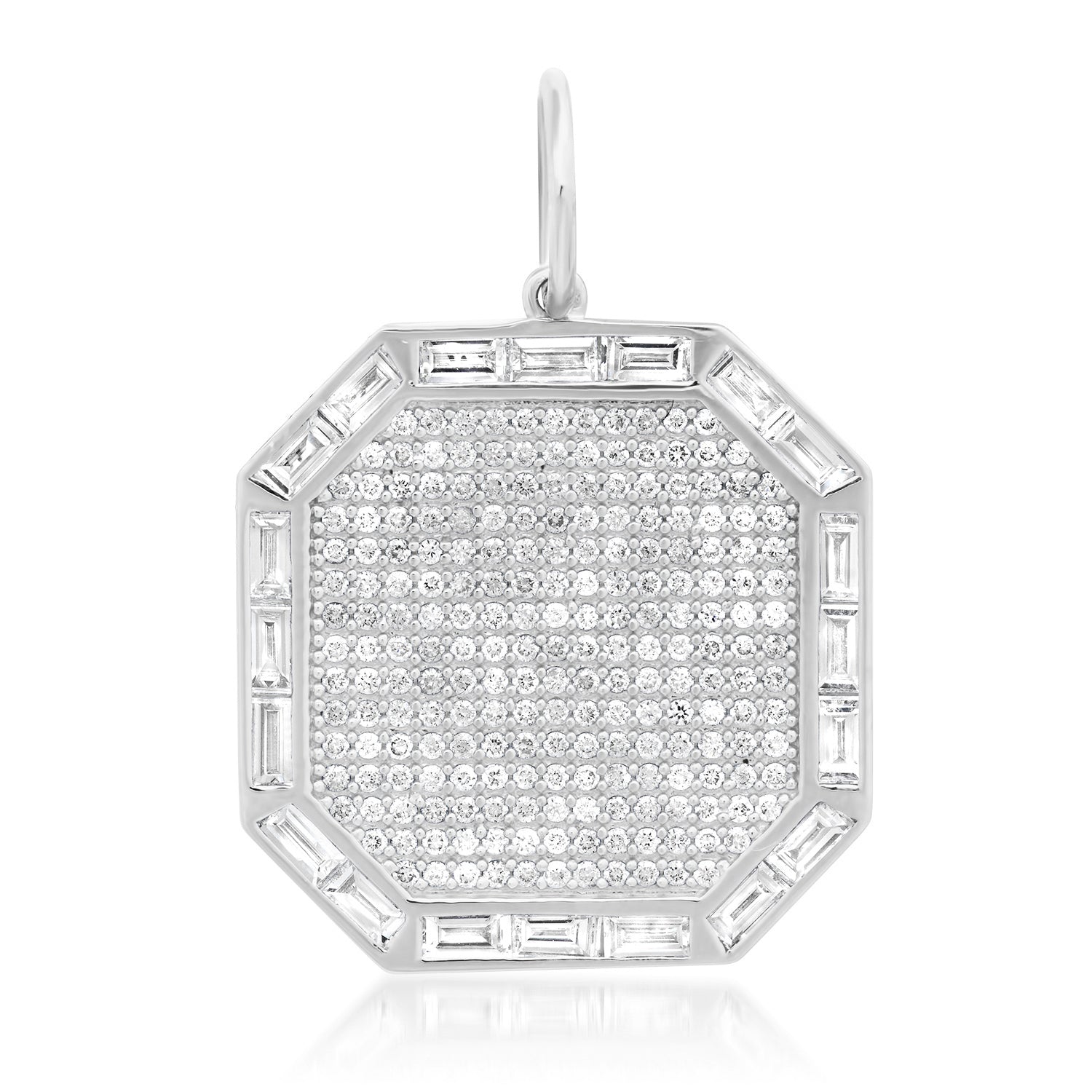 Round & Baguette Diamond Octagon Plaque Pendant