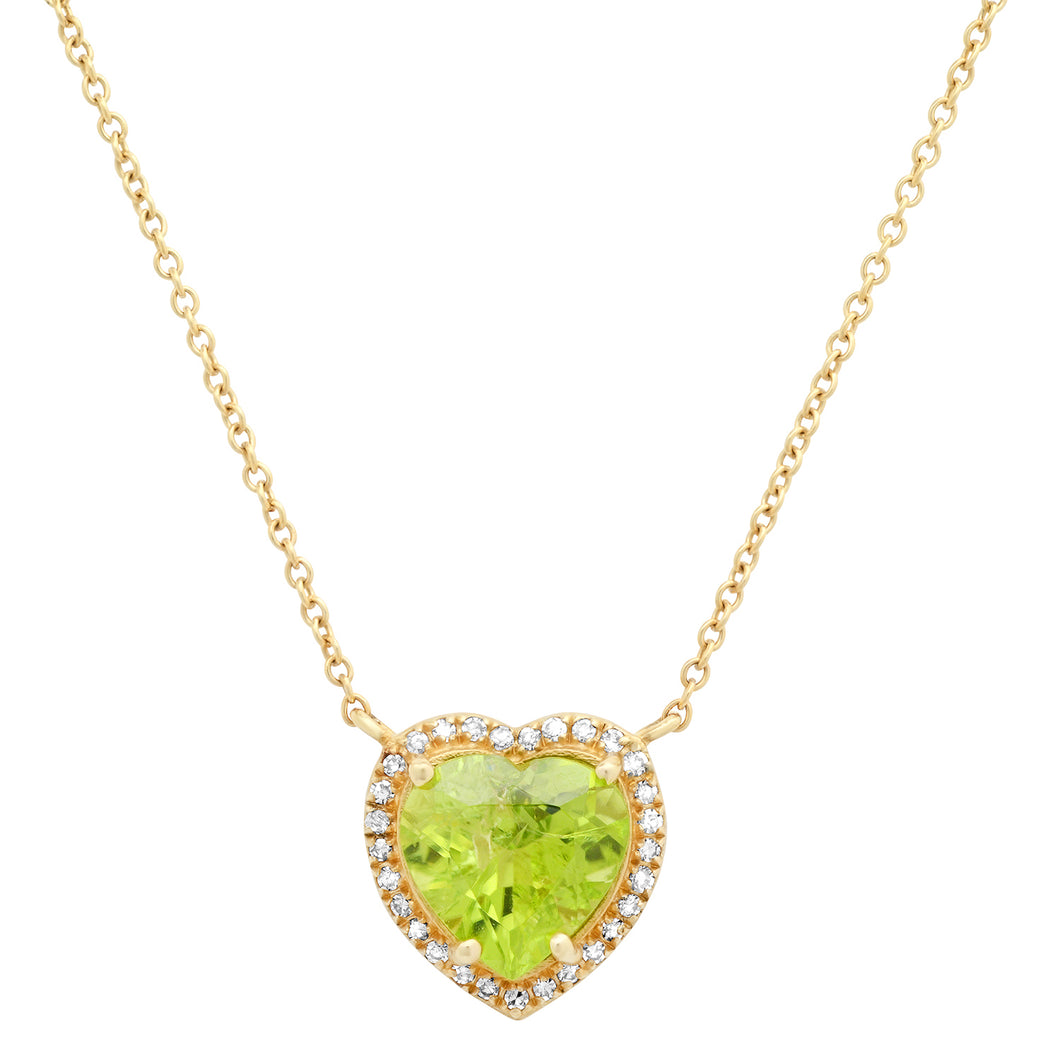 Peridot Heart Necklace with Diamond Frame