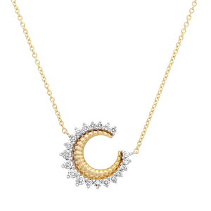 Fluted Diamond Crescent Moon Necklace