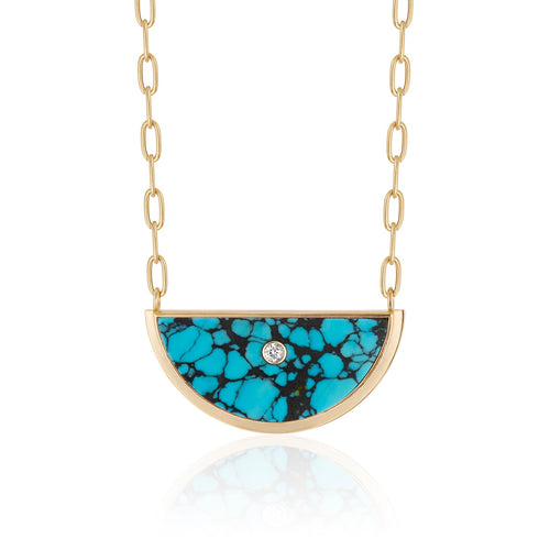 Luna Gemstone Pendant Necklace with Turquoise and Diamond