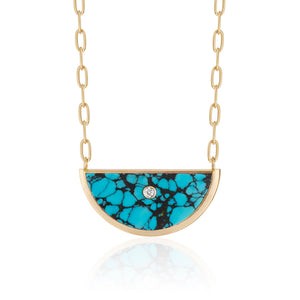 Luna Gemstone Pendant Necklace with Turquoise and Diamond