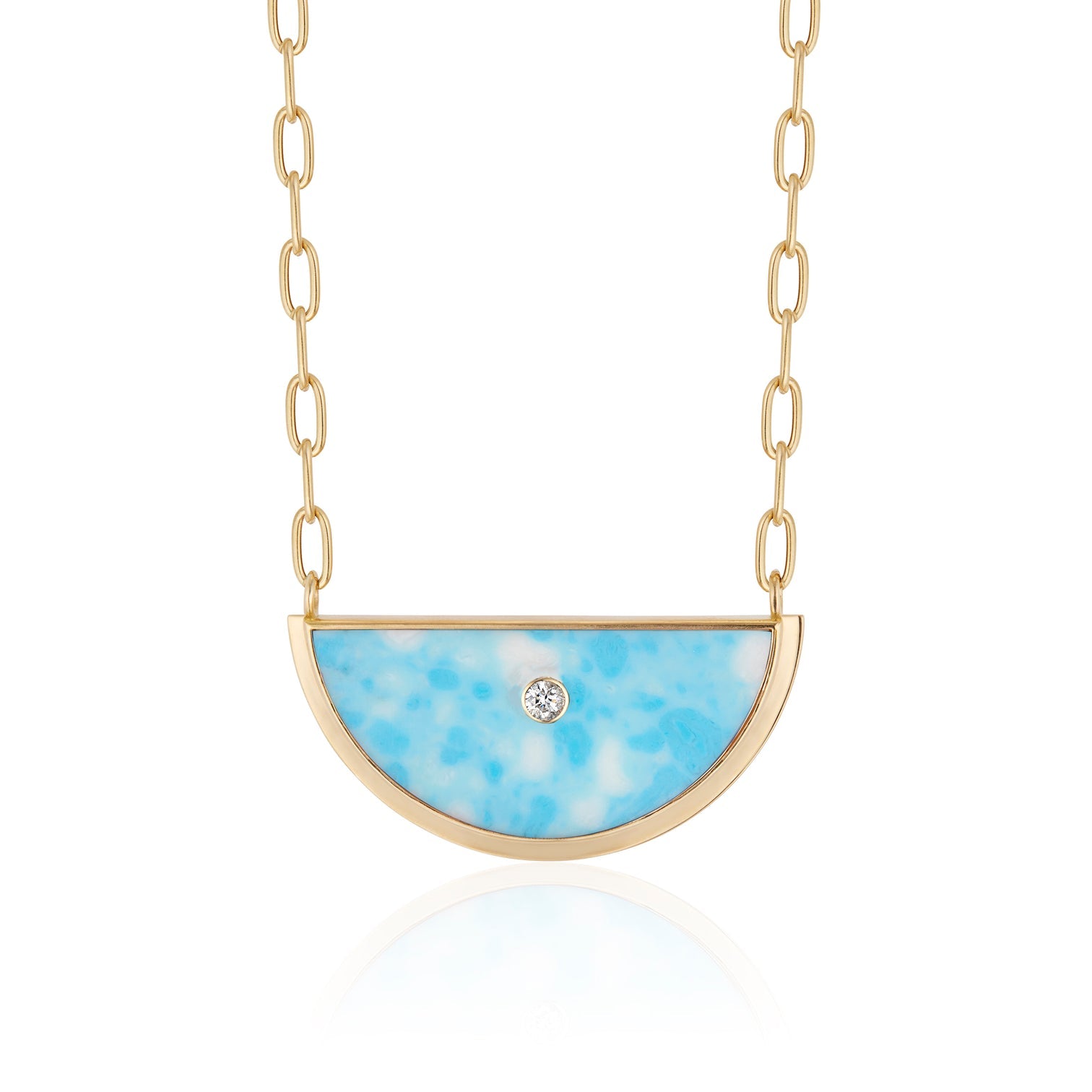 Luna Gemstone Pendant Necklace with Larimar and Diamond