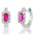 Semiprecious Baguette with Diamond Halo Huggie Earrings