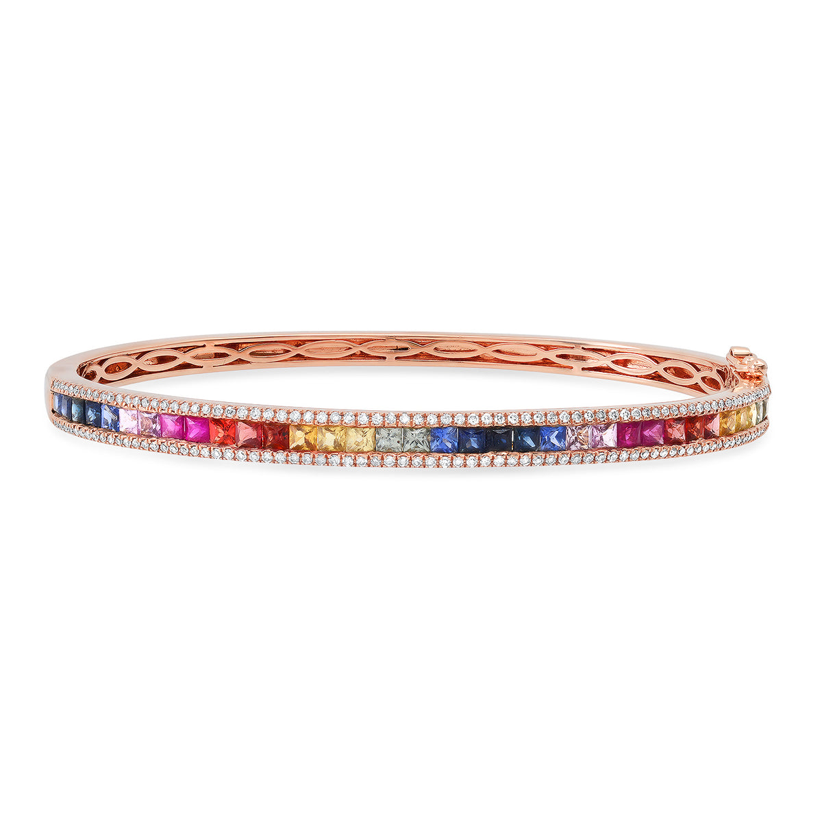 Princess Cut Gemstone & Diamond Bangle Bracelet