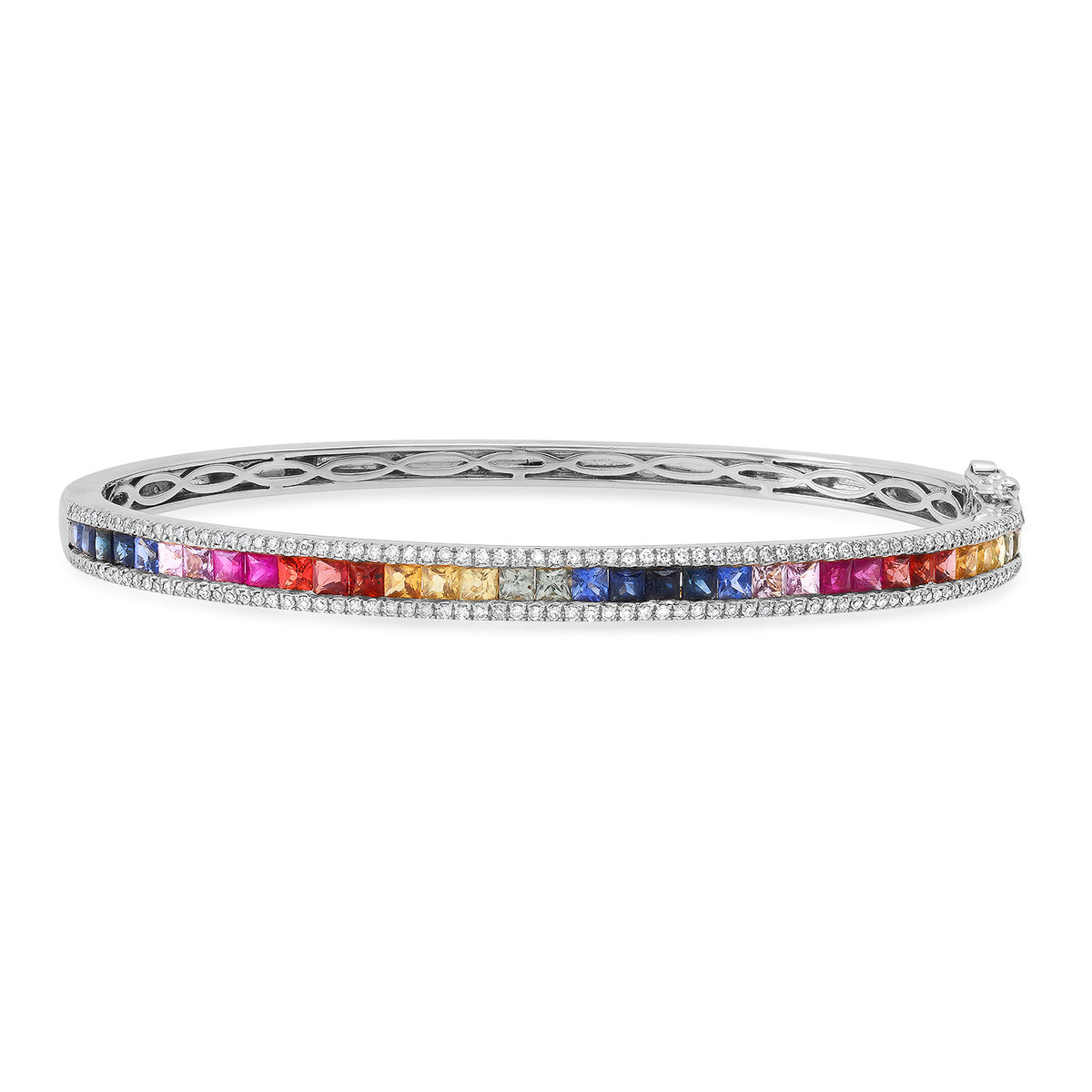 Princess Cut Gemstone & Diamond Bangle Bracelet