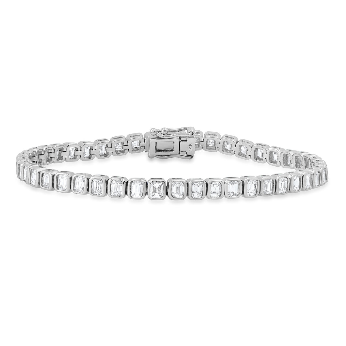 Fancy Bezel Set Emerald Cut Diamond Tennis Bracelet