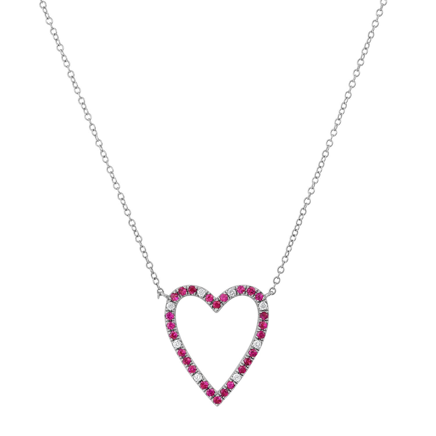 Ruby & Diamond Open Heart Love Necklace