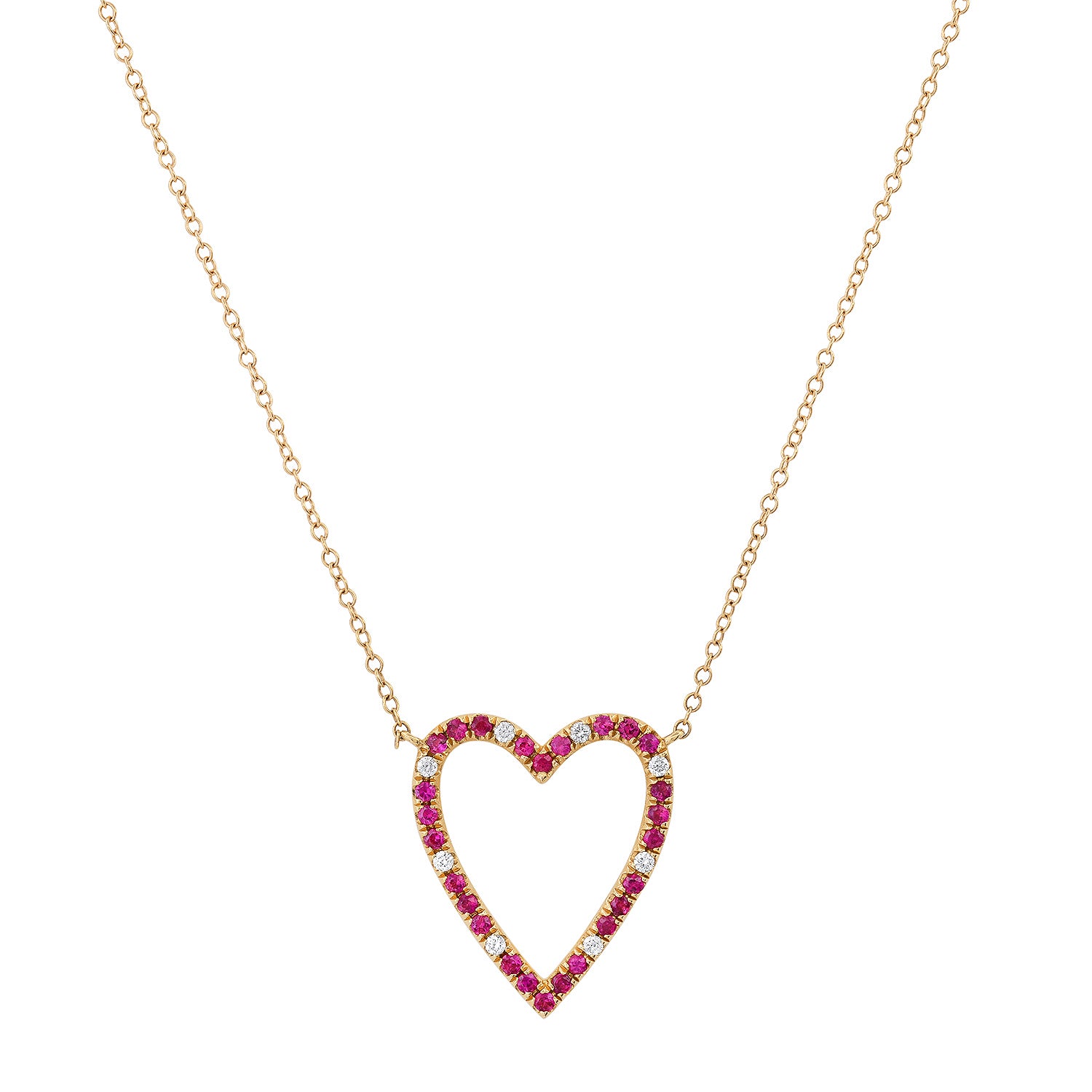 Ruby & Diamond Open Heart Love Necklace